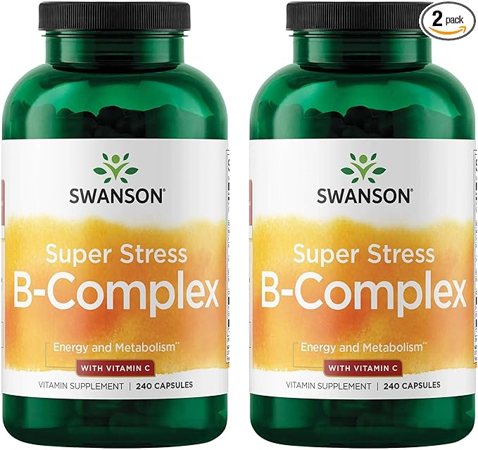 Swanson Super Stress B-Complex Energy and Wellness Supplement for Busy Adults Seeking Daily Vitamin B Support (240 Capsules, 2 Pack)
