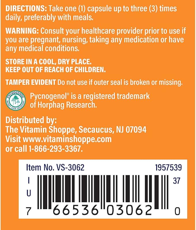 The Vitamin Shoppe Pycnogenol 50mg Antioxidant that Supports Cardiovascular, (90 Capsules)