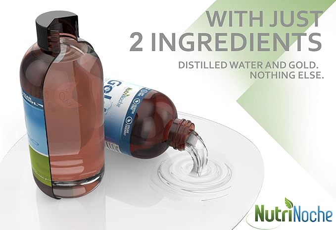 Colloidal Gold Liquid Organic Supplement by Nutrinoche - 100% Pure Nano Gold Mineral - Supports Mental Clarity, Focus & Relaxation - 8 oz Bottle - Vegan, Gluten-Free - Crystalline - 30 ppm