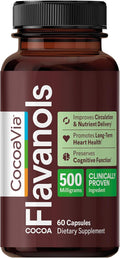CocoaVia Cocoa Flavanols 500mg – Heart & Brain Support Supplement, High Flavanol Cocoa, Blood Circulation & Memory Booster, Nitric Oxide, Energy & Oxygen Boost, Vegan, Gluten-Free, 60 Capsules