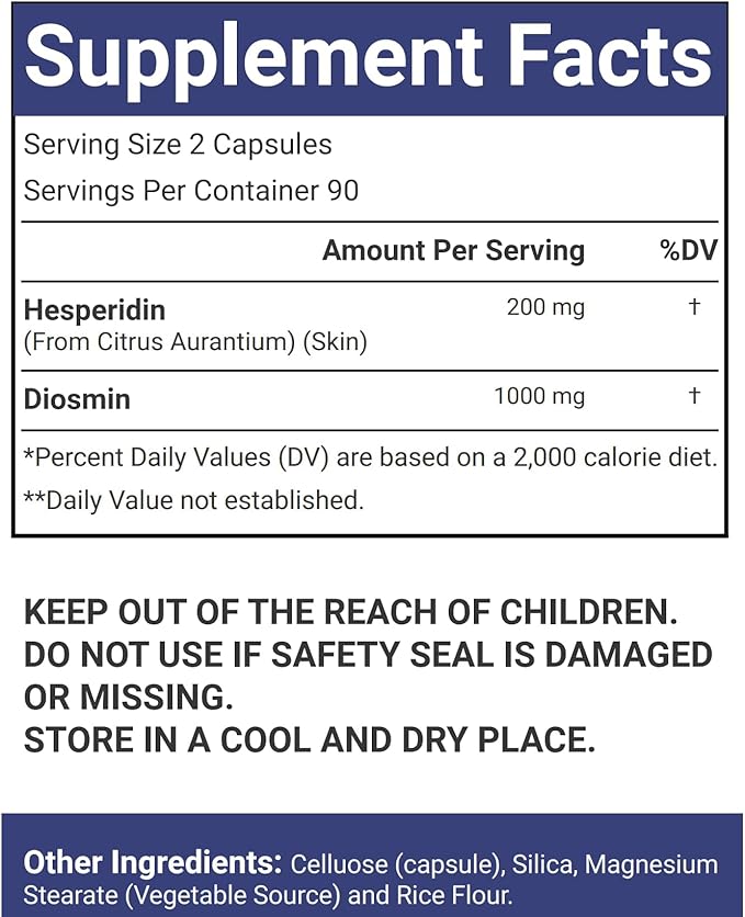 Diosmin Hesperidin 1200 mg Complex, 180 Capsules, Citrus Bioflavonoids Rich Fruit Extract, 100% Vegetarian, Non-GMO & Gluten Free Diosmin Supplement with Max Strength - 2 Packs