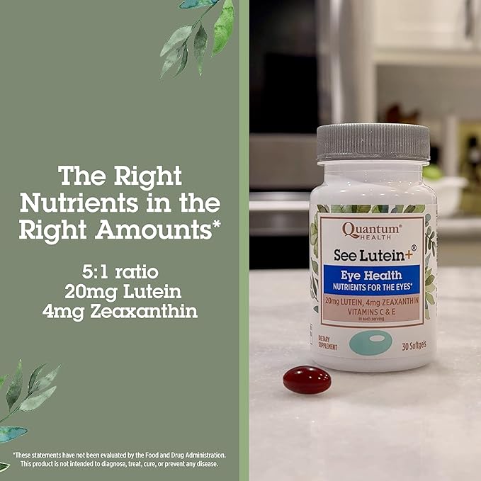 Quantum Health See Lutein+, Lutein & Zeaxanthin Eye Supplement, with Eye Vitamins C and E, Helps Maintain Overall Eye Health - 30 Softgels, 30-Day Supply