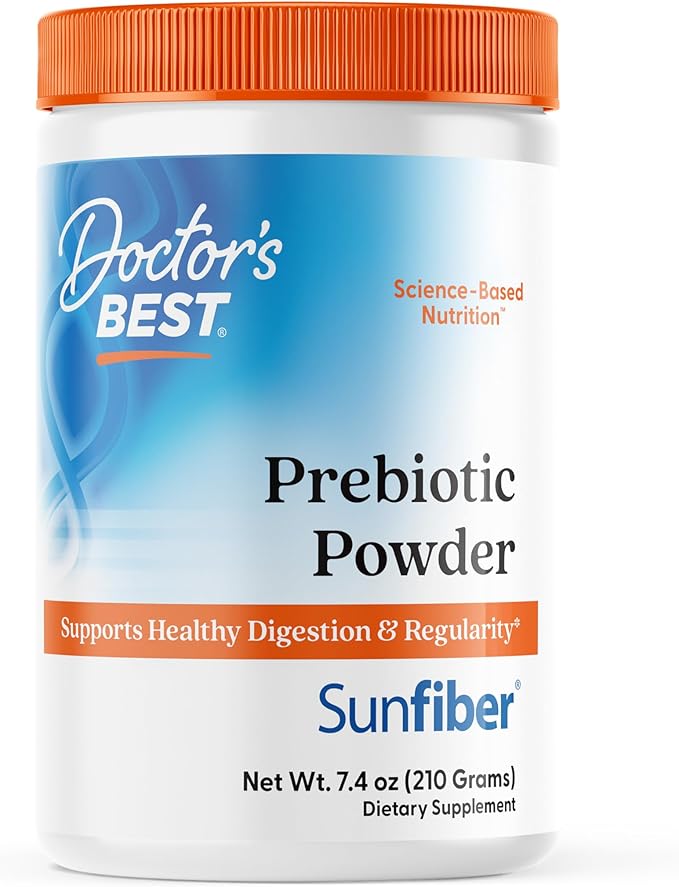 Doctor's Best Prebiotic Powder Supplement with Sunfiber Guar Fiber - Digestive Health & Nutrition Support for Women & Men, Unflavored, Easy Dissolve, Gluten Free, Non GMO, Vegan - 7.4 oz