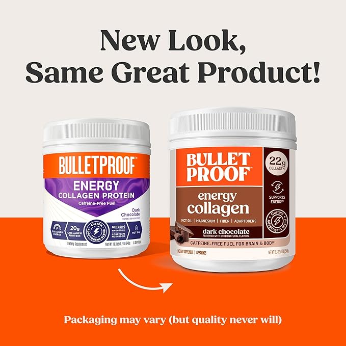 Bulletproof Dark Chocolate Energy Collagen Protein, 19.3 Ounces, Caffeine-Free Fuel with Vitamins and Antioxidants, Blend with Ginseng, Magnesium, Cordyceps Mushroom