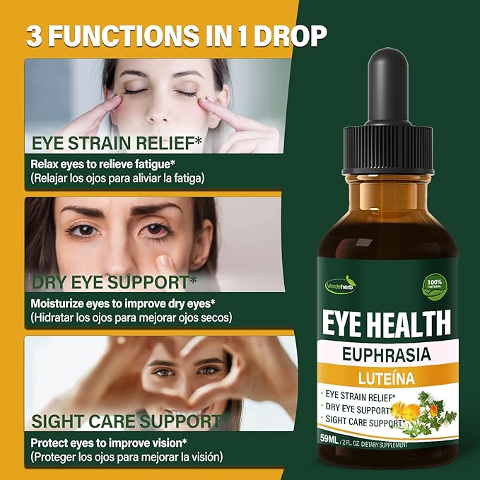 Herbal Liquid Drops, Natural Eyebright Herb Extract Support Eye Strain Relief, Dry Eye & Sight Care Support. 4oz-Original