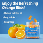 Cod Liver Oil Gummies 1000mg for Kids & Adults - w/Omega 3 (EPA & DHA), Vitamins A, D3 & K2 - Cod Liver Oil Omega 3 Gummies for Immune, Brain & Cognitive Support, Sugar-Free, Orange Flavor, 60Cts