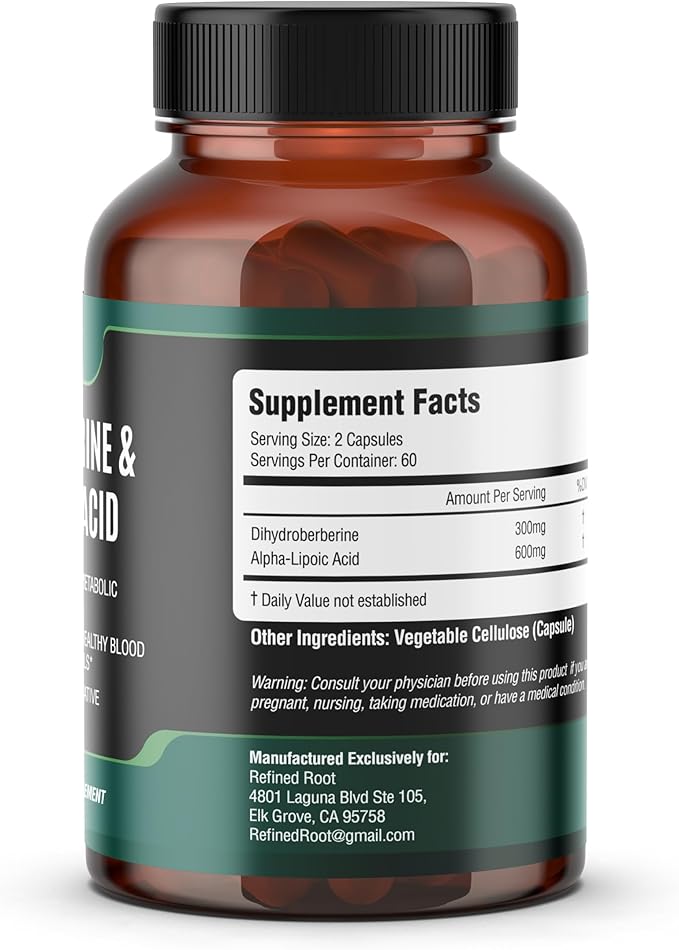 Refined Root Dihydroberberine 300mg with Alpha Lipoic Acid 600mg Supplement - Extra Strength Berberine Supplement with Alpha-Lipoic Acid (ALA) - Advanced Dihydroberberine for Optimal Health