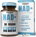 Benevolent NAD+ Supplement 1050mg, Max Absorption 3in1 NAD Supplements for Women & Men with Nicotinamide Riboside, Trans-Resveratrol & TMG, NAD Plus for Cellular Energy, Brain Support & Aging, 90 Caps