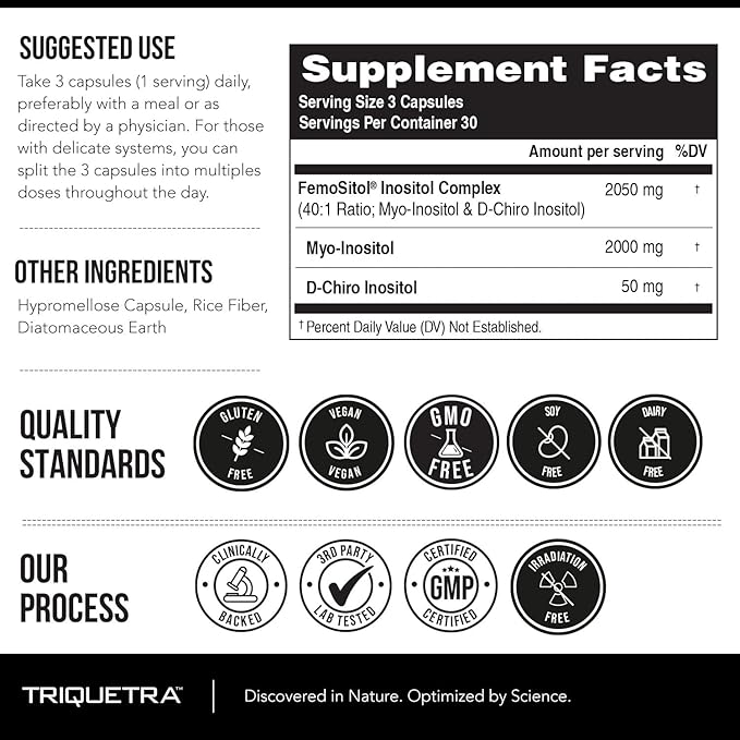 Femositol® Myo-Inositol & D-Chiro Inositol Complex Supplement - Clinically Validated 40:1 Ratio (Vitamin B8)| Hormonal Balance & Healthy Ovarian Function Support (90 Capsules – 30 Servings)