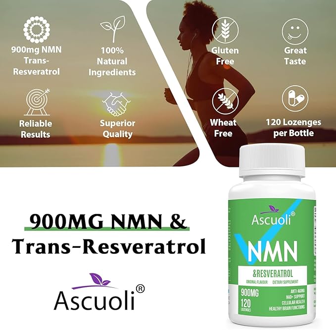Sublingual NMN 500mg + Trans-Resveratrol 400mg, 3-in-1 Advanced Formula 99% Pure NMN Resveratrol Supplement for Boost* NAD, Cell, Immune, Energy & Muscle, Anti-Aging, 120 Lozenges, 120-Day Supply