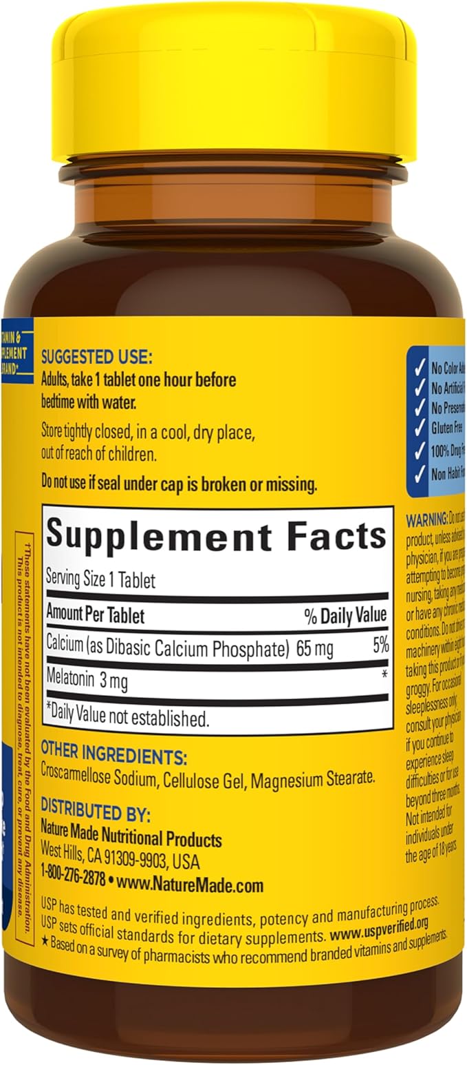 Nature Made Melatonin 3mg Sleep Aids for Adults, 100% Drug Free Sleep Aid, Sleep Supplements, 120 Tablets, 120 Day Supply