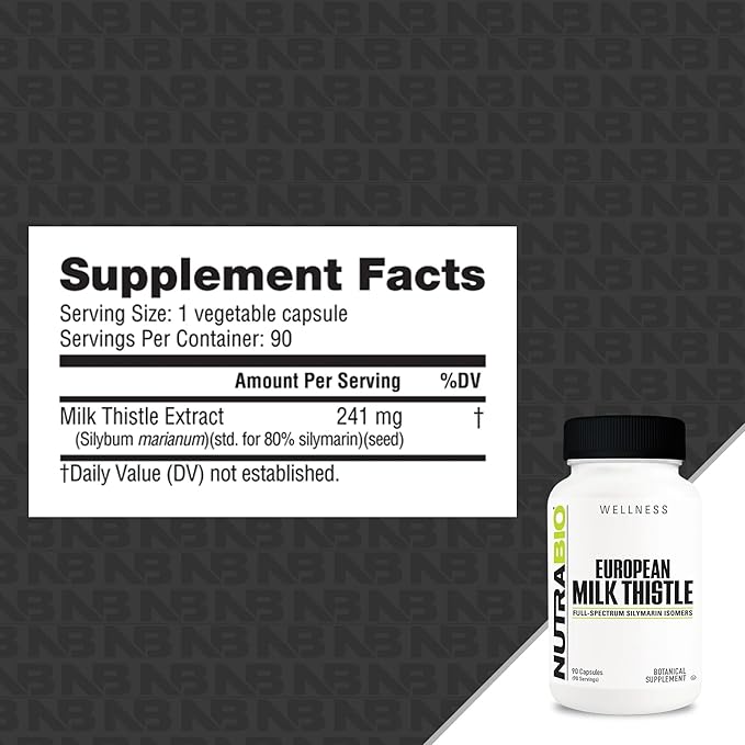 NutraBio European Milk Thistle Supplement, 241mg - Supports Antioxidant Benefits and Wellness, 90 Capsules, 80% Silymarin Extract, Herbal Supplement