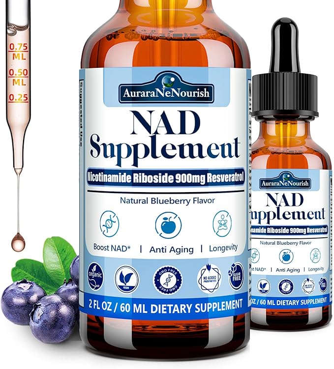 NAD Supplements for Women & Men, Liposomal NAD Nicotinamide Riboside Resveratrol 900mg w. Resveratrol, Quercetin, Collagen, Niacin, Biotin Support Anti-Aging, Longevity, Energy, Focus