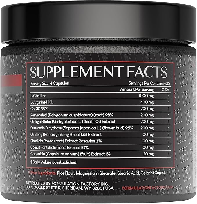 Formulation Factory Heart of Steel: 10-in-1 Metabolic Maximizer Nitric Oxide Supplement, Blood Pressure Support, L Arginine, L Citrulline Natural Pre-Workout: Energy Management 240 Count (2 Pack)