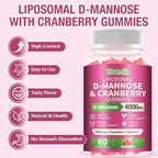 Liposomal D-Mannose Gummies 4000mg Complex Cranberry 1500mg & Hibiscus,High-Potency Formula for Women Urinary Tract & Immune Support,Liver, Bladder Flush Cleanse Wellness Supplement