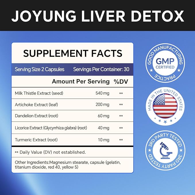 Milk Thistle Liver Support Supplement - 540mg Silymarin Complex with Artichoke, Dandelion Root & Turmeric - Supports Liver Health, Digestion & Metabolism - 60 Capsules