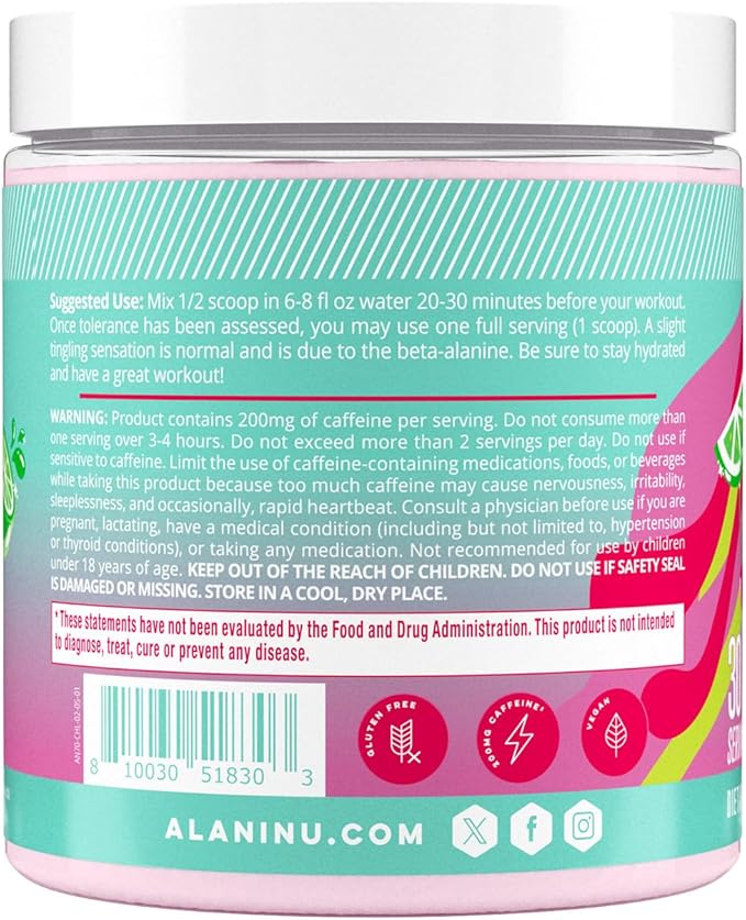 Alani Nu Pre Workout Powder Cherry Twist, Amino Energy Boost, Endurance Supplement, Sugar Free, 200mg Caffeine, L-Theanine, Beta-Alanine, L-Citrulline, 30 Servings