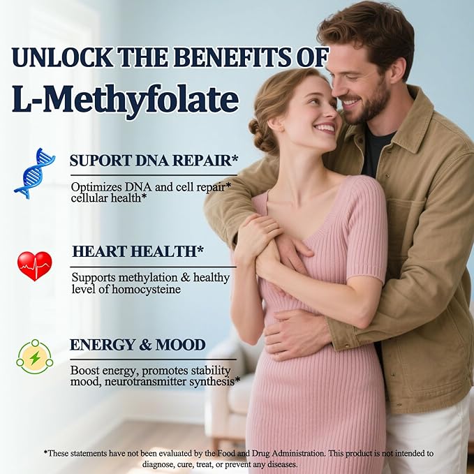 Methylfolate Supplement for Adult & Kids, L Methyl Folate 15mg Plus Methyl B12 B6 B2 Multivitamin, Metabolically Active 5-MTHF Form for Mood Homocysteine Methylation Cognition Energy Nerve Health*