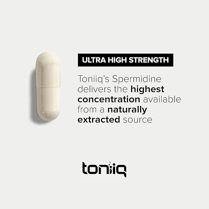 Toniiq Ultra Concentrated 500mg Spermidine Supplements for Men and Women - Non-Synthetic Spermidine Standardized to No Less Than 1% - 5mg per Serving Rice Germ Extract