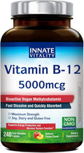 Innate Vitality Vitamin B12 5000mcg, Sublingual, Vegan Methylcobalamin, Fast Dissolve Tablets, Natural Peach Flavor, Supports Energy Production & Healthy Nervous System, 240 Tablets