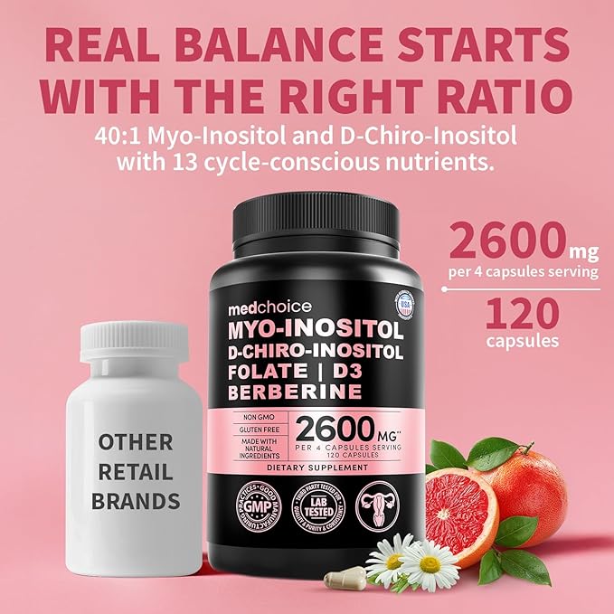 14-in-1 Women’s Inositol Complex Supplement – 40:1 Myo & D-Chiro Inositol with Folate, Vitamin D3, Zinc, Magnesium & Botanicals for Hormone & Feminine Wellness Support – (120 Capsules) (Pack of 2)