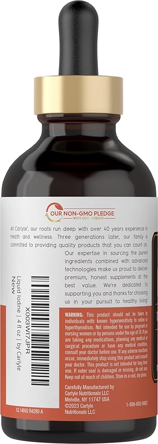 Carlyle Liquid Iodine Drops 4 fl oz | 150 mcg | Iodine & Potassium Iodide Supplement | Vegetarian Liquid Tincture | Non-GMO, Gluten Free