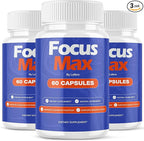 (3 Pack) Focus Max Capsules, FocusMax Brain Supplement Pills Advanced Maximum Strength Formula for Mental Clarity, Attention, Sharp Memory, Calm Mind Mood, Health & Wellness Support Capsulas (180 ct)