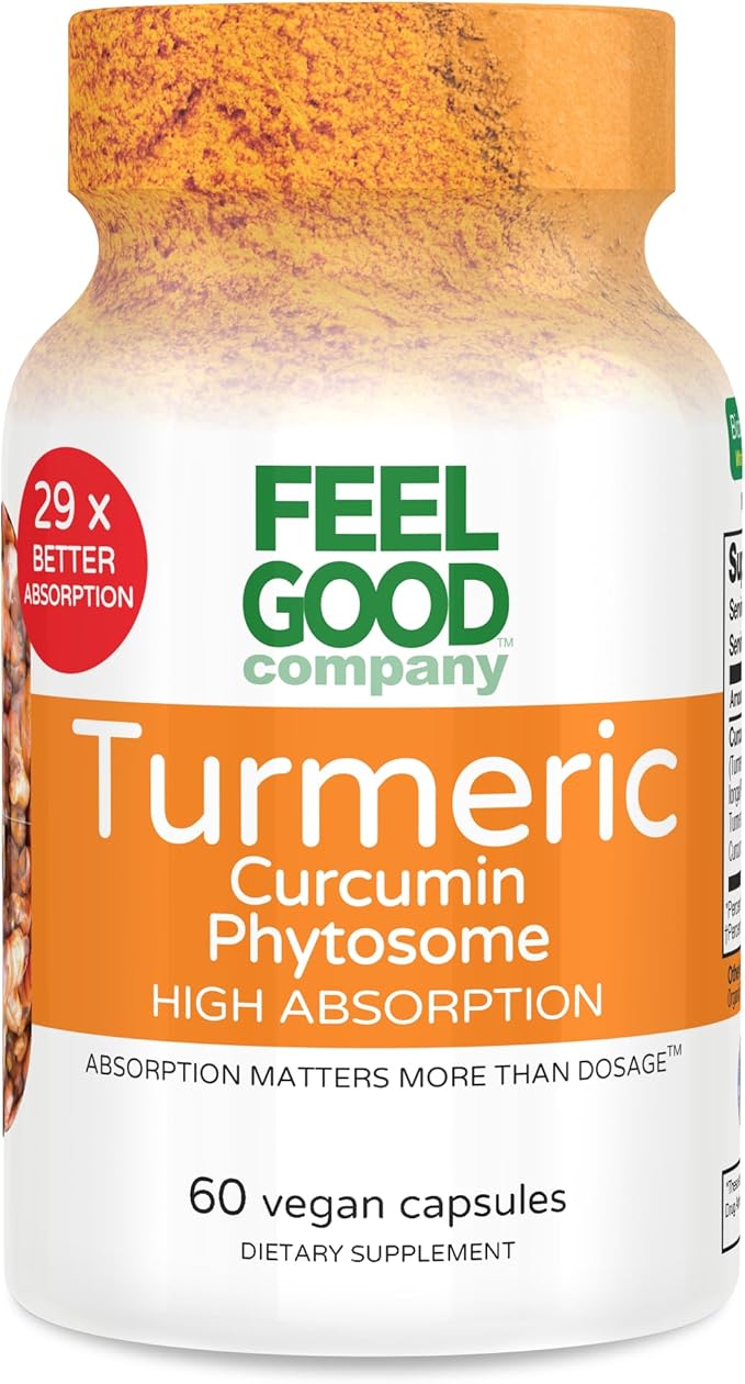 FeelGood Superfoods - Turmeric Curcumin Capsules - Ultra High Absorption - 60ct - 1000mg per Serving