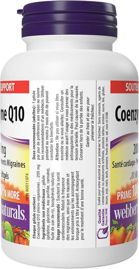 Webber Naturals Coenzyme Q10 (CoQ10) 200 mg, 60 Softgels, High Potency Antioxidant Supplement for Heart Health and Cellular Energy Production, 60 Day Supply, Gluten Free