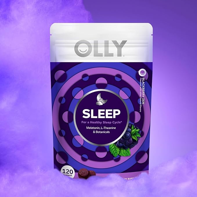 OLLY Sleep Gummy, 3 mg Melatonin, L-Theanine, Chamomile, and Lemon Balm Extracts, BlackBerry Flavor, 60 Day Supply - 120 Count