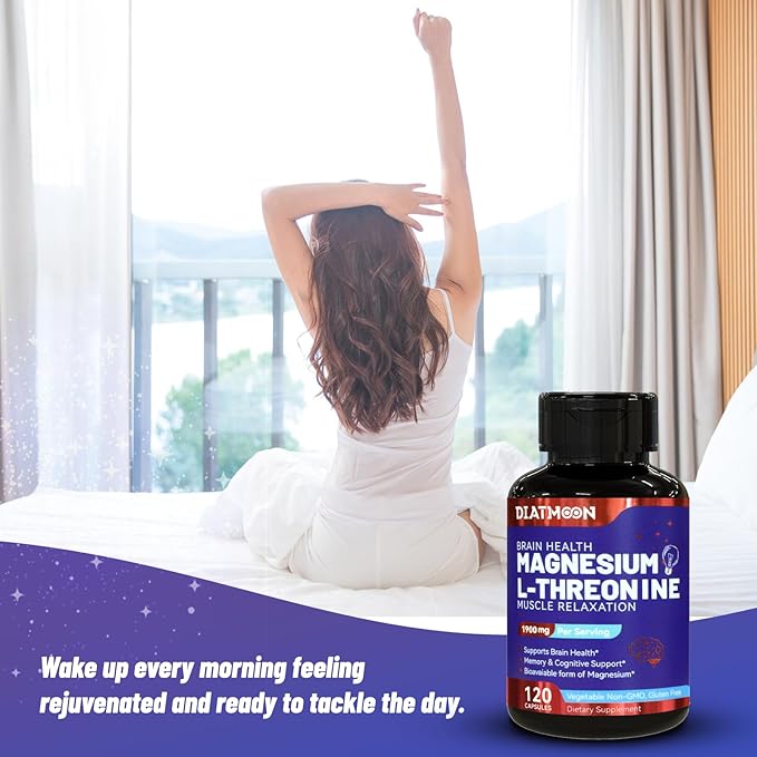 Magnesium L-Threonine Capsules, Threonine Magnesium Supplement, 1900mg Magnesium L-Threonine, Non GMO, Gluten Free - 120 Veg Capsules