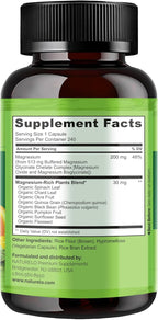 NATURELO Magnesium Glycinate Chelate Complex - 200 mg Magnesium with Organic Vegetables to Support Sleep, Calm, Muscle Cramp & Stress Relief - Gluten Free, Non GMO - 240 Capsules