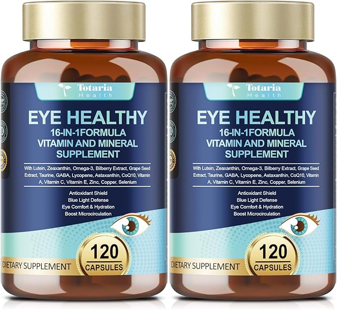 AREDS 2 Eye Vitamins and Mineral Bilberry Extract Omega-3, Eye Vitamin for Seniors Macular Health and Dry Eye, Eye Vitamins Lutein and Zeaxanthin Support Eye Strain & Hydration (2 Packs)