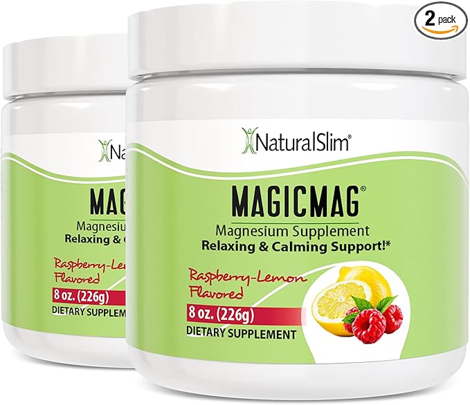 NaturalSlim Magicmag Pure Magnesium Citrate Powder Stress, Constipation, Muscle, Heart Health, and Sleep Support | Raspberry Lemon Magnesium Supplement - 8oz Drink Mix (2 Pack)