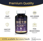 Biotin + Beauty Blend – 25,000 mcg Complex with Collagen, Keratin, MSM – Hair, Skin & Nail Support – Gluten-Free – GMP, ISO 22000, HACCP Certified – COA Available – 60 Capsules