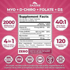 Zazzee Myo & D-Chiro Inositol Ideal 40:1 Ratio with Vitamin D3 & Folate, 120 Vegan Capsules, Hormonal Balance & Cycle Support for Women, Women’s Health Supplement, Non-GMO, Made in the USA