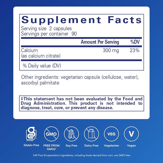 Pure Encapsulations Calcium (Citrate) - Supplement for Bone, Teeth, Colon, and Cardiovascular Health Support* - with Premium Calcium Citrate - 180 Capsules