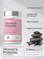 Horbäach Women's Probiotic with Cranberry Supplement | 10 Billion CFU | 14 Probiotic Strains | 90 Capsules | Non GMO, Gluten Free