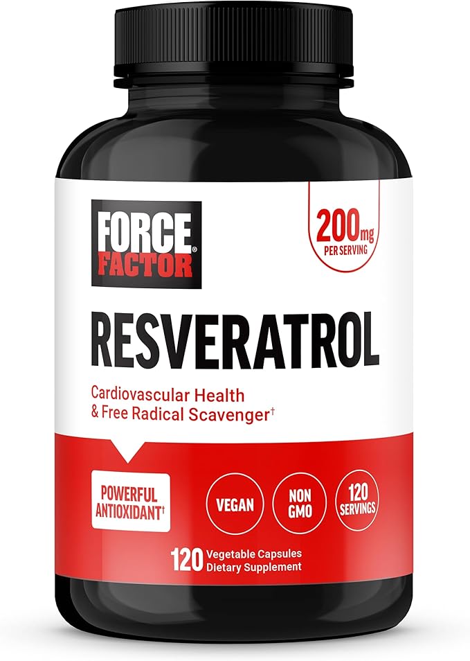 Force Factor Resveratrol Supplement to Support Heart Health, Antioxidants Supplement and Free Radical Scavenger Made with Japanese Knotweed, Vegan, Non-GMO, 120 Vegetable Capsules