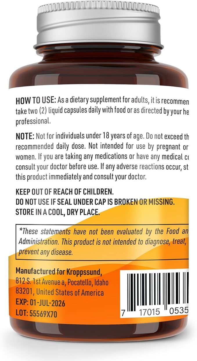 Kroppssund Tocotrienols 800mg Supplement | Rich in Vitamin E Tocotrienols, Cardiovascular, Antioxidant, Cellular Energy Production - 60 Liquid Capsules