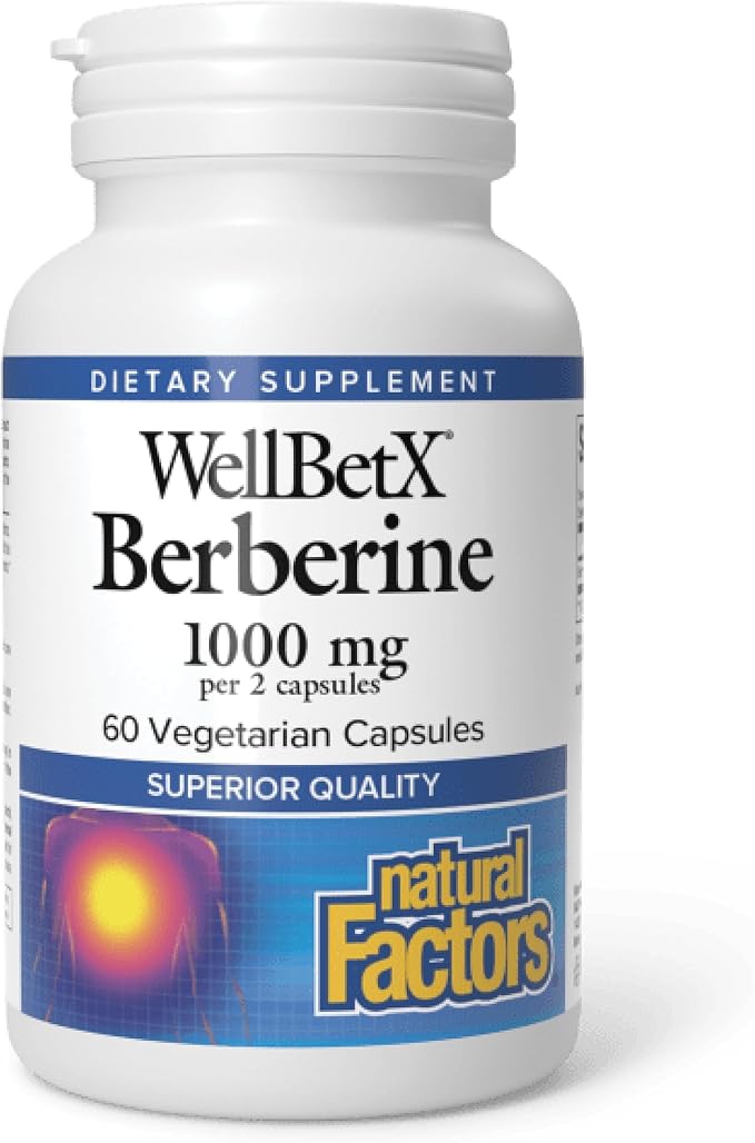 Natural Factors WellBetX Berberine - Daily Supplement Supports Metabolic Health - Formula Supports Healthy Heart - Gluten-Free & Vegan - 60 Vegetarian Capsules (60 Servings)