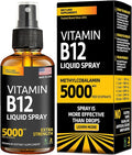 Vitamin B12 Sublingual Spray 5000 mcg – Vegan Methylcobalamin Liquid B12 Boost Energy, Mood & Brain Health - Gluten-Free, Non-GMO B12 Spray for Men & Women - Easy Dosage (5000 mcg in 10 Sprays)