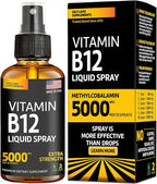 Vitamin B12 Sublingual Spray 5000 mcg – Vegan Methylcobalamin Liquid B12 Boost Energy, Mood & Brain Health - Gluten-Free, Non-GMO B12 Spray for Men & Women - Easy Dosage (5000 mcg in 10 Sprays)