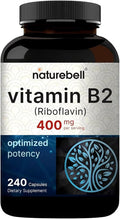 NatureBell Vitamin B2 (Riboflavin) 400mg - 240 Capsules - Supplement for Energy, Skin & Cellular Health* - Non-GMO & Gluten Free - Easily Absorbed