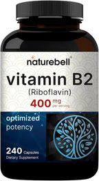 NatureBell Vitamin B2 (Riboflavin) 400mg - 240 Capsules - Supplement for Energy, Skin & Cellular Health* - Non-GMO & Gluten Free - Easily Absorbed