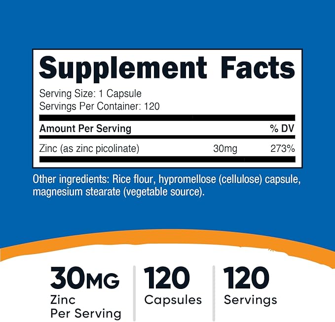 Nutricost Zinc Picolinate 30mg, 120 Capsules - Gluten Free and Non-GMO