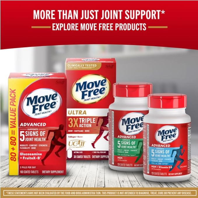 Move Free Ultra 3X Triple Action Type II Collagen and Boron Joint Support Supplement, Supports Cartilage & Bones in 1 Tiny Pill Per Day, 30 Tablets/30 Servings (3 Pack)