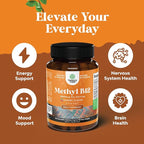 Chewable B12 Vitamin 1000mcg - Vitamin B12 for Brain Function & Energy - Uplift Mood with Methylcobalamin - Bone & Eye Health - Supports Mental Clarity & Skin Care - Cherry Flavor - 60 Count