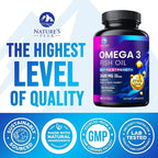 Omega 3 Fish Oil Supplements - 2400mg Fish Oil Per Serving - Triple Strength Omega-3 with Fatty Acids EPA & DHA - Natural Heart, Brain & Immune Support - Wild Caught, Bottled in USA - 60 Softgels