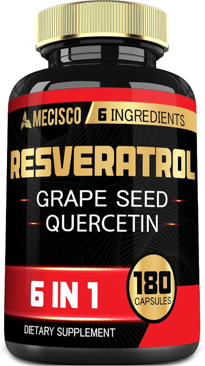 6in1 Trans Resveratrol Supplement with Grape Seed, Milk Thistle, and More - Resveratrol 1000mg - Supports for Immune System, Heart Health, Body Management - 180 Capsules